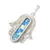 Silver Yemenite Hamsa Pendant with Roman Glass