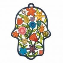 Yair Emanuel Hamsa with Colorful Flowers Wall Hanging Home Protection