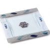 Judaica Passover Pesach Matzah Plate  with Blue & Silver Striped Tulips