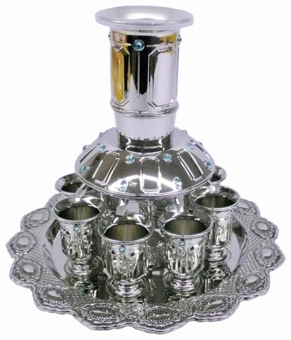 Judaica-Nickel-Fountain-8-Cups-Kiddush-Cup-Blue-Diamond-Pattern-Jewish-Gift-162621091083