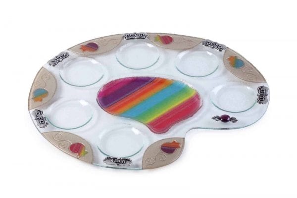 Seder-Plate-for-Passover-Pesach-Rainbow-Pallet-Glass-Pomegranates-Judaica-162900144483
