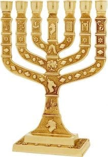 7 Branch 12 Tribes Menorah Gold Plated Jerusalem Israel Gift 14"