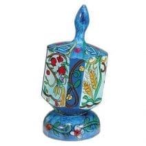 Large Wooden Dreidel with Stand - Seven Species