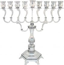 Silver Hanukkah Menorah Diamond Classic Design Jewish Hannukia 11"H