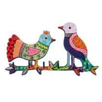 Yair Emanuel Hand Painted  Wall  Key Holder – Birds in Love